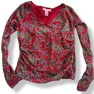 90s Y2K mesh layered longsleeve top bandolino size S paisley red burgundy phoebe